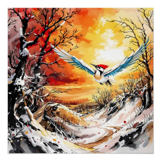 Poster Coucher de soleil de pic forestier mignon Imaginai (Devant)