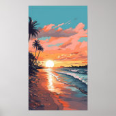 Poster Coucher de soleil de plage tropical (Devant)