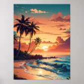 Poster Coucher de soleil de plage tropical (Devant)