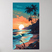 Poster Coucher de soleil de plage tropical (Devant)