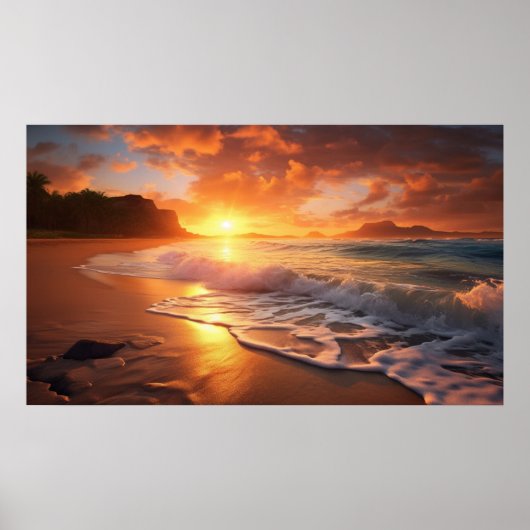 Poster Coucher de soleil de plage tropical (Devant)