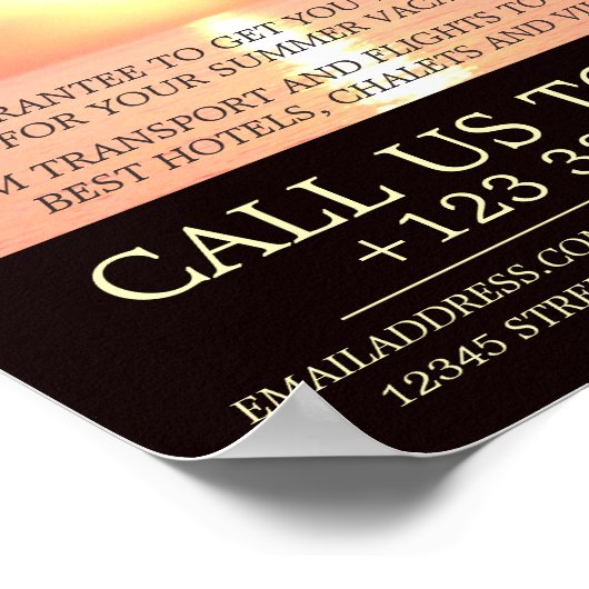 Poster Coucher de soleil de vacances, Annonce de l'agent (Coin)