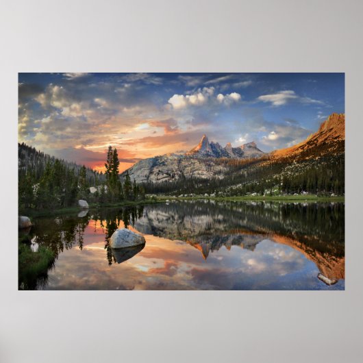 Poster Coucher de soleil d'Echo Peaks du lac Echo - Yosem (Devant)