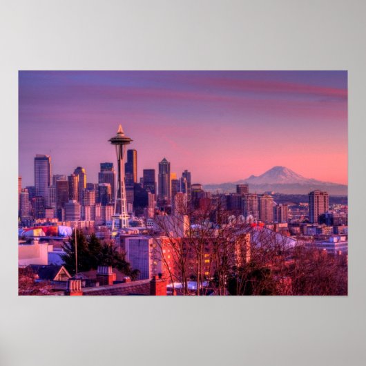 Poster Coucher de soleil derrière Seattle depuis Kerry Pa (Devant)