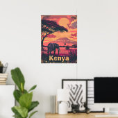 Poster Coucher de soleil des éléphants du Kenya (Bureau à domicile)