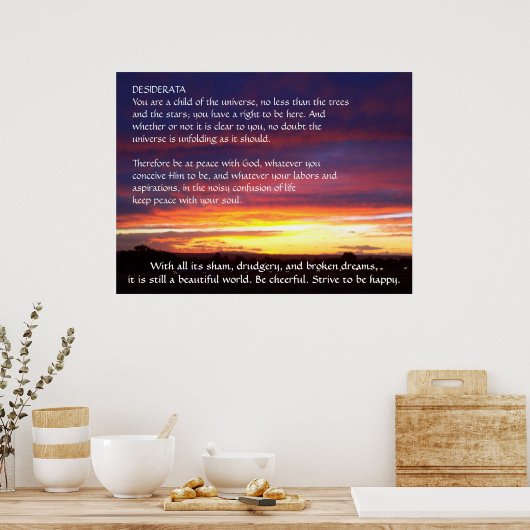 Poster coucher de soleil DESIDERATA (Cuisine)