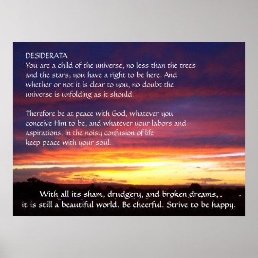 Poster coucher de soleil DESIDERATA (Devant)