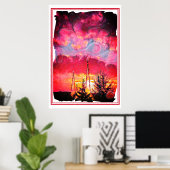 Poster Coucher de soleil d'Imaginaire avec tours de crist (Bureau à domicile)