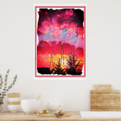 Poster Coucher de soleil d'Imaginaire avec tours de crist (Cuisine)