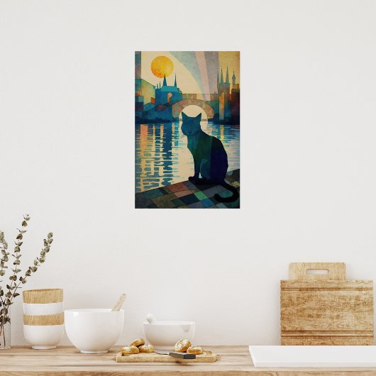 Poster Coucher de soleil d'observation de chats cubes sur (Cuisine)