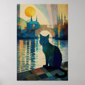 Poster Coucher de soleil d'observation de chats cubes sur (Devant)