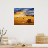 Poster Coucher de soleil d'or sur le terrain agricole (Cuisine)