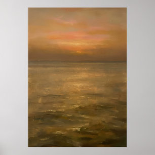 Poster Coucher de soleil doré Océan calme Paysage marin I