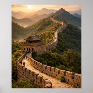 Poster Coucher de soleil doré sur la Grande Muraille