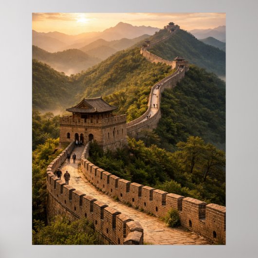 Poster Coucher de soleil doré sur la Grande Muraille (Devant)