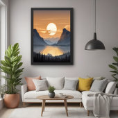 Poster Coucher de soleil doré sur Majestic Mountain Paysa