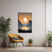 Poster Coucher de soleil doré sur Majestic Mountain Paysa