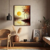 Poster Coucher de soleil doré sur un lac tranquille avec