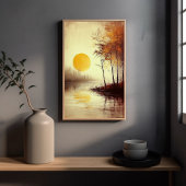 Poster Coucher de soleil doré sur un lac tranquille avec