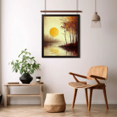 Poster Coucher de soleil doré sur un lac tranquille avec