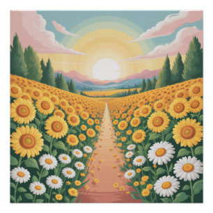 Poster Coucher de soleil doré sur un terrain serein de to