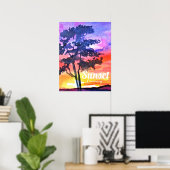 Poster Coucher de soleil Dream paysage aquarelle art (Bureau à domicile)