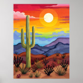 Poster Coucher de soleil du désert avec paysage de Cactus (Devant)