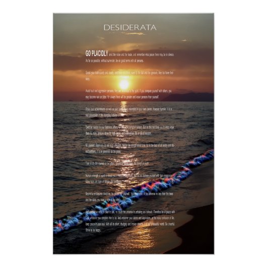 Poster coucher de soleil du Pacifique DESIDERATA (Devant)
