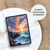 Poster Coucher de soleil du phare côtier | Plage Peinture