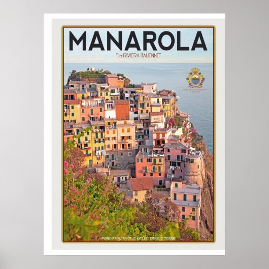 Poster Coucher de soleil du vignoble de Manarola (blanc) (Devant)