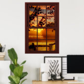 Poster Coucher de soleil en automne Faux Cherry Wood Wind (Bureau à domicile)