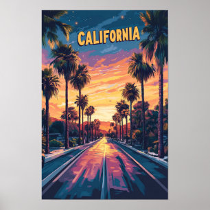 Poster Coucher de soleil en Californie États-Unis Art Vin