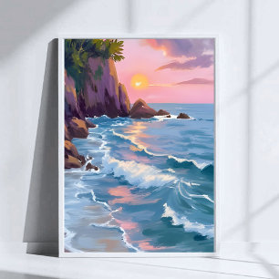 Poster Coucher de soleil en coton de sucre côtier Peintur