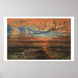 Poster Coucher de soleil en mer après une tempête (huile