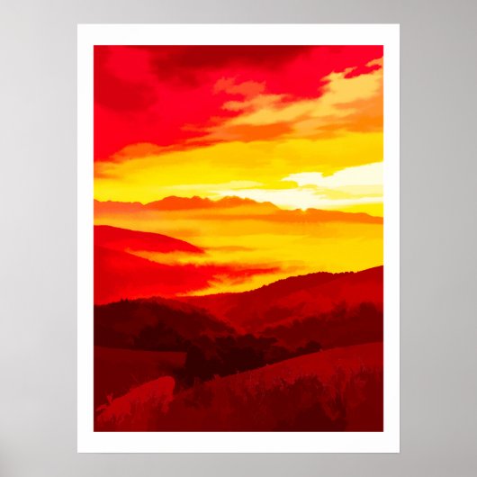 Poster Coucher de soleil en montagne (Devant)
