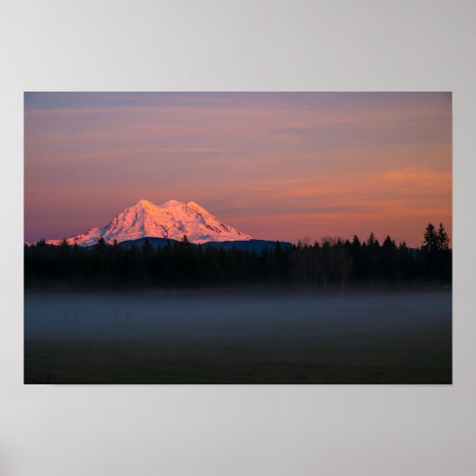 Poster Coucher de soleil et brouillard du Mont Rainer (Devant)