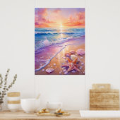 Poster Coucher de soleil et coquillages (Cuisine)