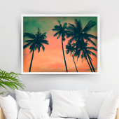 Poster Coucher de soleil et palmiers de la pêche tropical
