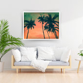 Poster Coucher de soleil et palmiers de la pêche tropical