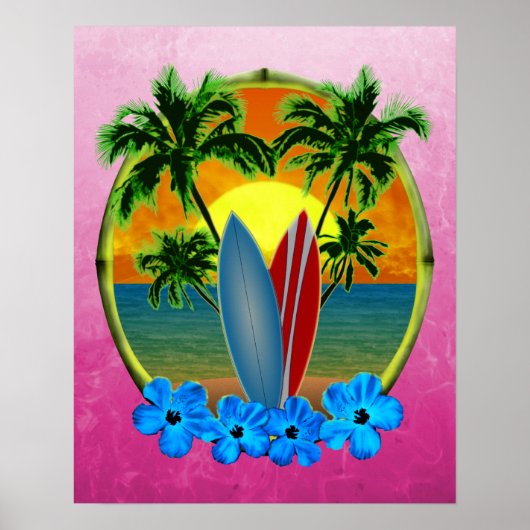 Poster Coucher De Soleil Et Planches De Surf (Devant)