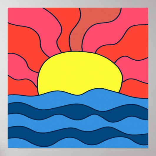 Poster Coucher de soleil et vagues (Devant)