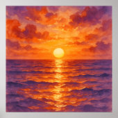 Poster Coucher de soleil flamboyant - Style de peinture à (Devant)