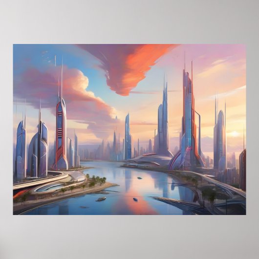 Poster Coucher de soleil futuriste : Un paysage technolog (Devant)