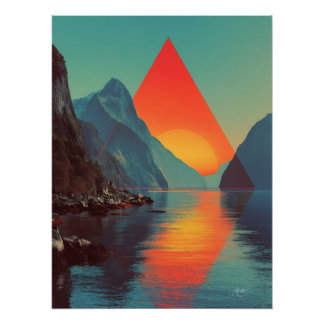 Poster Coucher de soleil géométrique sur un fjord