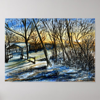 Poster Coucher de soleil hivernal du Wisconsin par Shira 
