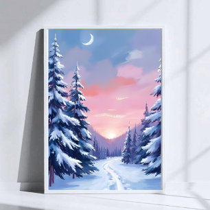 Poster Coucher de soleil hivernal pastel Peinture de na