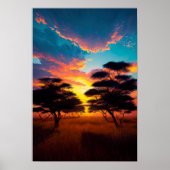 Poster Coucher de soleil hypnotisant dans la savane afric (Devant)