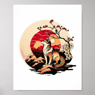 Poster Coucher de soleil japonais Shiba Inu Dog Ukiyo e S