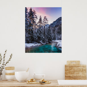 Poster Coucher de soleil magique rivière turquoise Mojstr