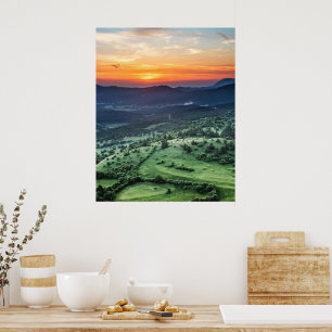 Poster Coucher de soleil magnifique derrière des champs v
